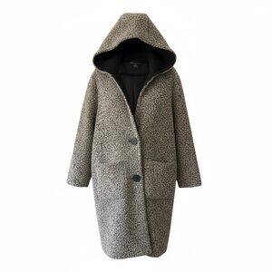Michael Taylor Hooded Teddy Jacket | Longline Textured Knit Coat | Size Large